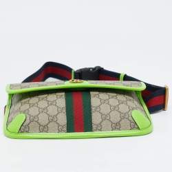 Gucci Neon Green/Beige GG Supreme Canvas Small Ophidia Belt Bag