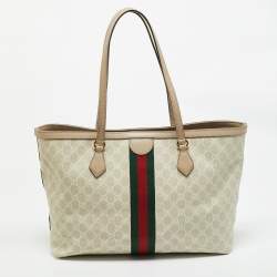 Pre Owned Gucci Beige/White GG Supreme Canvas Large Ophidia Tote