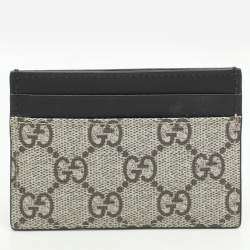 Pre Owned Gucci Black/Beige GG Supreme Canvas and Leather Card Holder