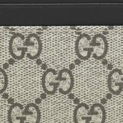 Pre Owned Gucci Black/Beige GG Supreme Canvas and Leather Card Holder