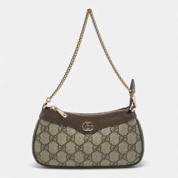 Pre Owned Gucci Beige/Brown GG Supreme Canvas and Leather Mini Ophidia Shoulder Bag