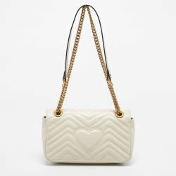 مملوكة مسبقًا Gucci Off White Matelassé Leather Small GG Marmont Shoulder Bag
