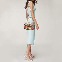Pre Owned Gucci Brown/Multicolor Canvas Medium 100 Centennial Bamboo Top Handle Bag