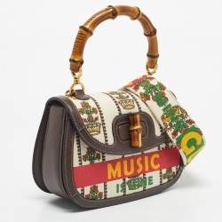 Pre Owned Gucci Brown/Multicolor Canvas Medium 100 Centennial Bamboo Top Handle Bag