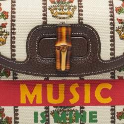 Pre Owned Gucci Brown/Multicolor Canvas Medium 100 Centennial Bamboo Top Handle Bag