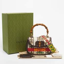 Pre Owned Gucci Brown/Multicolor Canvas Medium 100 Centennial Bamboo Top Handle Bag