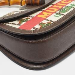 Pre Owned Gucci Brown/Multicolor Canvas Medium 100 Centennial Bamboo Top Handle Bag
