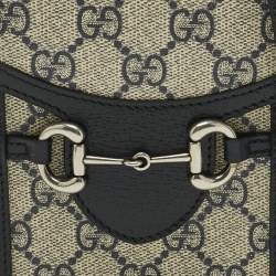 Pre Owned Gucci Beige/Navy Blue GG Supreme Canvas and Leather Mini Horsebit 1955 Bag