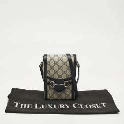 Pre Owned Gucci Beige/Navy Blue GG Supreme Canvas and Leather Mini Horsebit 1955 Bag