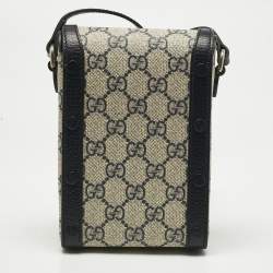 Pre Owned Gucci Beige/Navy Blue GG Supreme Canvas and Leather Mini Horsebit 1955 Bag