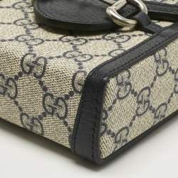 Pre Owned Gucci Beige/Navy Blue GG Supreme Canvas and Leather Mini Horsebit 1955 Bag