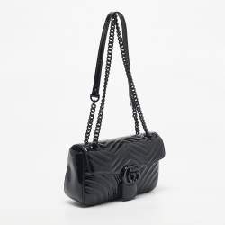 Pre Owned Gucci Black Matelassé Patent Leather Medium GG Marmont Shoulder Bag