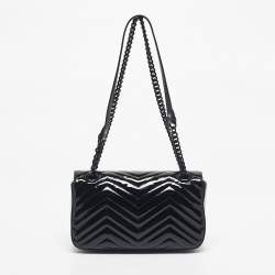 Pre Owned Gucci Black Matelassé Patent Leather Medium GG Marmont Shoulder Bag