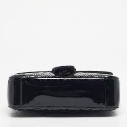 Pre Owned Gucci Black Matelassé Patent Leather Medium GG Marmont Shoulder Bag