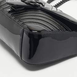 Pre Owned Gucci Black Matelassé Patent Leather Medium GG Marmont Shoulder Bag