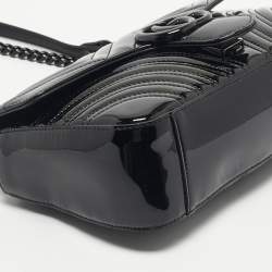 Pre Owned Gucci Black Matelassé Patent Leather Medium GG Marmont Shoulder Bag