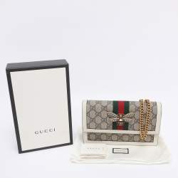 Pre Owned Gucci White/Beige GG Supreme Canvas and Leather Queen Margaret Wallet On Chain