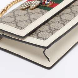 Pre Owned Gucci White/Beige GG Supreme Canvas and Leather Queen Margaret Wallet On Chain