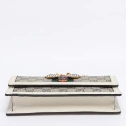 Pre Owned Gucci White/Beige GG Supreme Canvas and Leather Queen Margaret Wallet On Chain