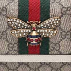 Pre Owned Gucci White/Beige GG Supreme Canvas and Leather Queen Margaret Wallet On Chain