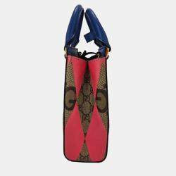 Pre Owned Gucci  GG Supreme Monogram Calfskin Rhombus Mini Tote Bag Beige Ebony Pink Blue