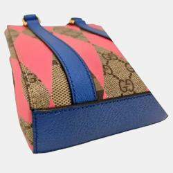 Pre Owned Gucci  GG Supreme Monogram Calfskin Rhombus Mini Tote Bag Beige Ebony Pink Blue