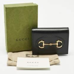 Pre Owned Gucci Black Leather Horsebit 1955 Flap Card Case