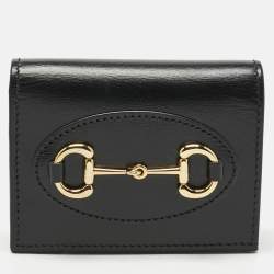Pre Owned Gucci Black Leather Horsebit 1955 Flap Card Case