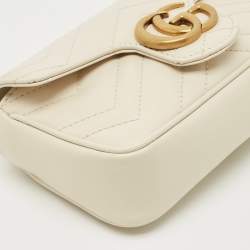 مملوكة مسبقًا Gucci Off White Matelassé Leather Super Mini GG Marmont Shoulder Bag