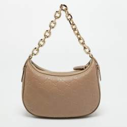 Pre Owned Gucci Beige Guccissima Leather Medium GG Emblem Shoulder Bag