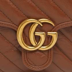 Pre Owned Gucci Brown Matelassé Leather Mini GG Marmont Top Handle Bag