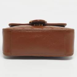 Pre Owned Gucci Brown Matelassé Leather Mini GG Marmont Top Handle Bag