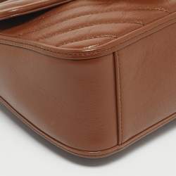 Pre Owned Gucci Brown Matelassé Leather Mini GG Marmont Top Handle Bag