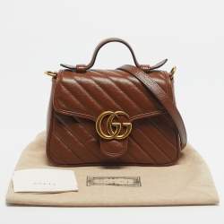 Pre Owned Gucci Brown Matelassé Leather Mini GG Marmont Top Handle Bag