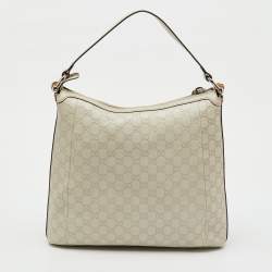 Pre Owned Gucci Off White Guccissima Leather Bamboo D Ring Hobo