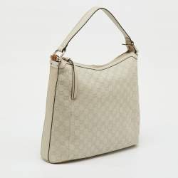 Pre Owned Gucci Off White Guccissima Leather Bamboo D Ring Hobo