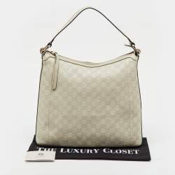 Pre Owned Gucci Off White Guccissima Leather Bamboo D Ring Hobo