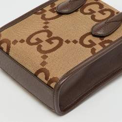 Pre Owned Gucci Beige/Brown Jumbo GG Canvas and Leather Mini Vertical Tote
