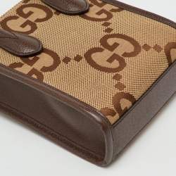 Pre Owned Gucci Beige/Brown Jumbo GG Canvas and Leather Mini Vertical Tote