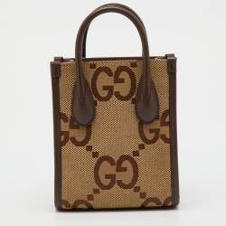 Pre Owned Gucci Beige/Brown Jumbo GG Canvas and Leather Mini Vertical Tote