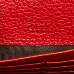 Pre Owned Gucci Red Pebbled Leather Soho Wallet on Chain