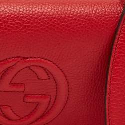 Pre Owned Gucci Red Pebbled Leather Soho Wallet on Chain