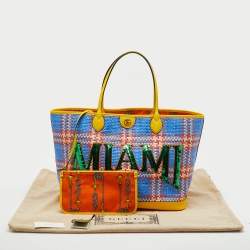 Pre Owned Gucci Multicolor Raffia and Leather Miami Sequins Large Ophidia Tote