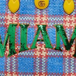 Pre Owned Gucci Multicolor Raffia and Leather Miami Sequins Large Ophidia Tote