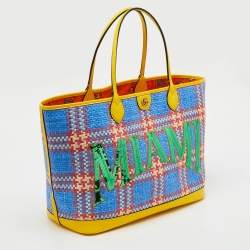 Pre Owned Gucci Multicolor Raffia and Leather Miami Sequins Large Ophidia Tote