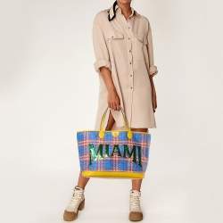 Pre Owned Gucci Multicolor Raffia and Leather Miami Sequins Large Ophidia Tote