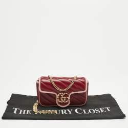 Pre Owned Gucci Red/Pink Diagonal Quilted Leather Super Mini Torchon GG Marmont Shoulder Bag