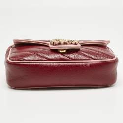 Pre Owned Gucci Red/Pink Diagonal Quilted Leather Super Mini Torchon GG Marmont Shoulder Bag