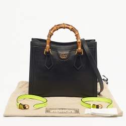 Pre Owned Gucci Black Leather Small Bamboo Diana Tote