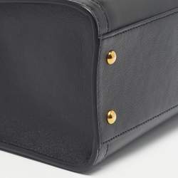 Pre Owned Gucci Black Leather Small Bamboo Diana Tote